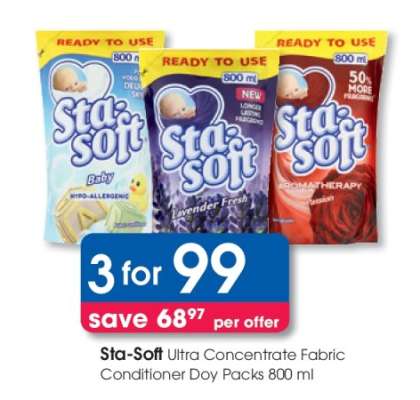 Sta-Soft Ultra Concentrate Fabric Conditioner Doy Packs 800 ml
