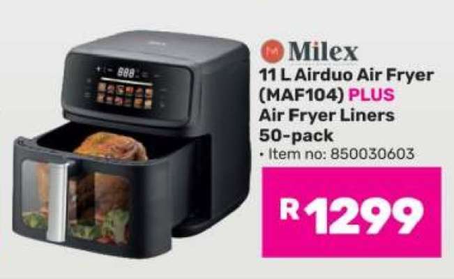 Milex 11 L Airduo Air Fryer (MAF104) PLUS Air Fryer Liners 50-pack