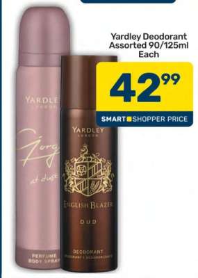 Yardley Deodorant Assorted 90/125ml Each