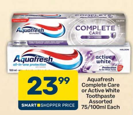 Aquafresh Complete Care or Active White Toothpaste Assorted 75/100ml Each