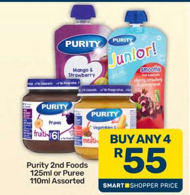 Purity 2nd Foods 125ml or Puree 110ml Assorted