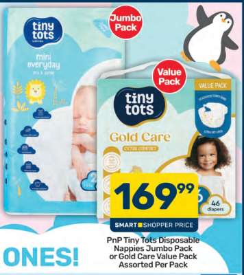 PnP Tiny Tots Disposable Nappies Jumbo Pack or Gold Care Value Pack