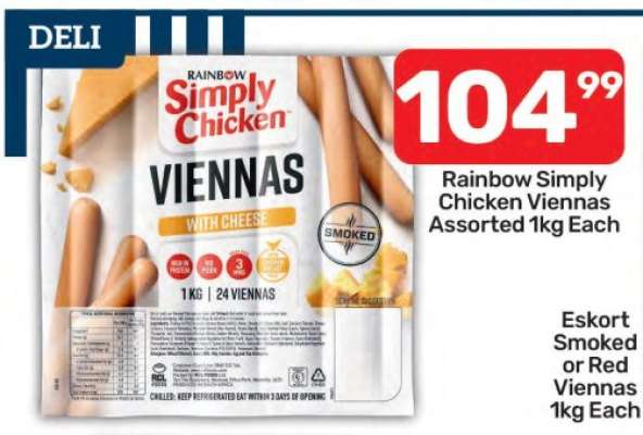 Rainbow Simply Chicken Viennas Assorted 1kg Each