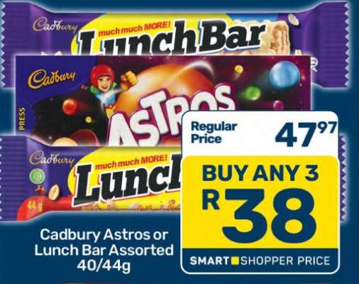 Cadbury Astros or Lunch Bar Assorted 40/44g