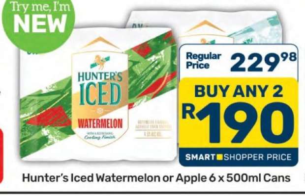 Hunter's Iced Watermelon or Apple 6 x 500ml Cans