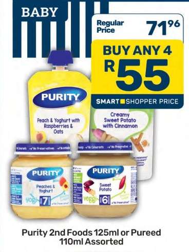 Purity 2nd Foods 125ml or Pureed 110ml Assorted