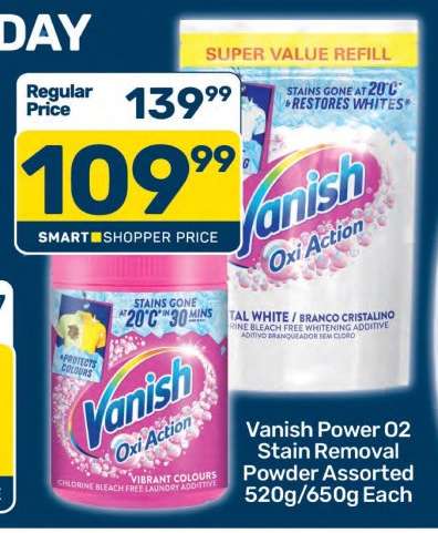 Vanish Power O2 Stain Removal Powder Assorted 520g/650g Each