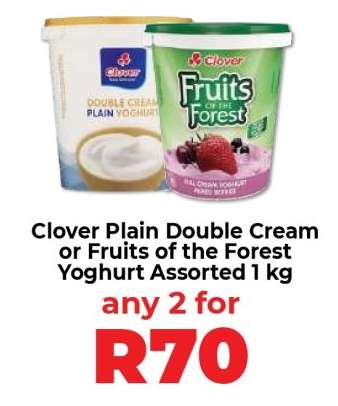Clover Plain Double Cream or Fruits of the Forest Yoghurt Assorted 1 kg
