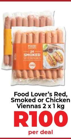 Food Lover’s Red, Smoked or Chicken Viennas 2 x 1 kg