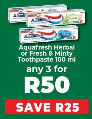 Aquafresh Herbal or Fresh & Minty Toothpaste 100 ml