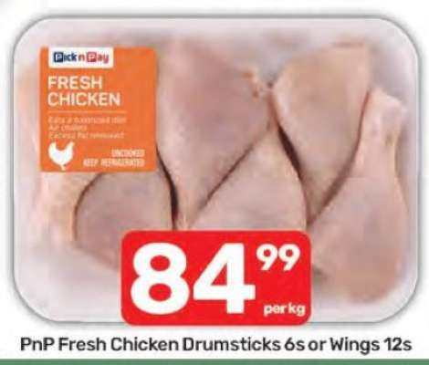 PnP Fresh Chicken Drumsticks 6s or Wings 12s
