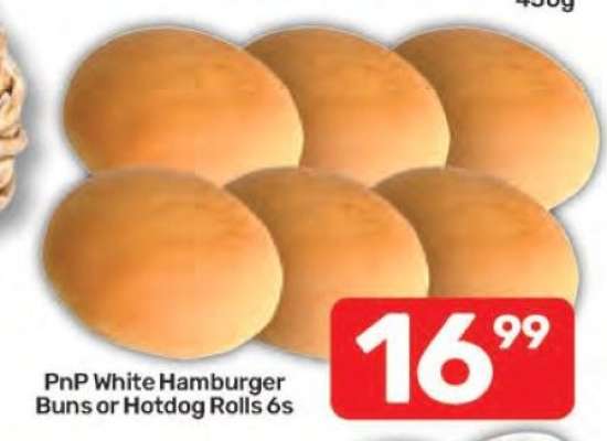 PnP White Hamburger Buns or Hotdog Rolls 6s