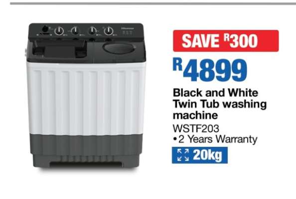Black and White Twin Tub washing machine