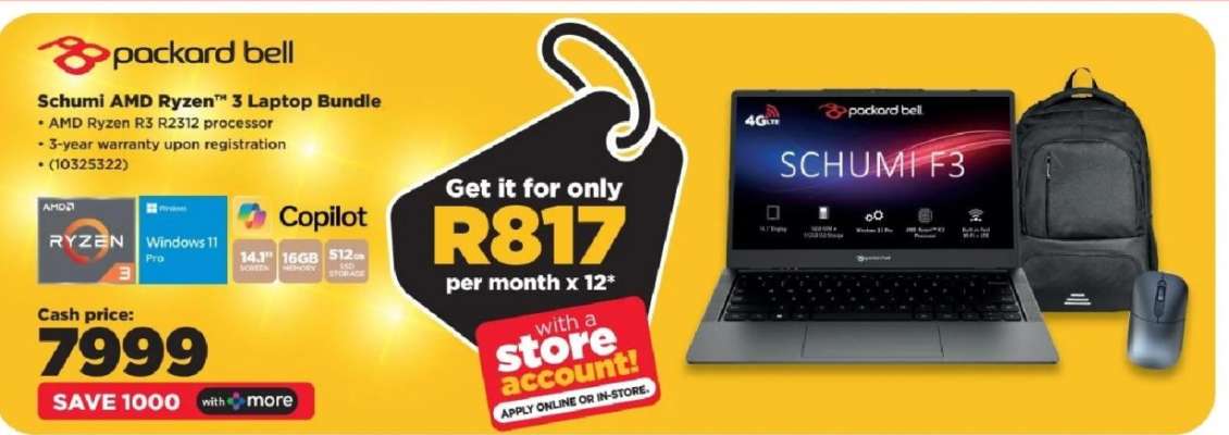 Packard Bell Schumi AMD Ryzen 3 Laptop Bundle
