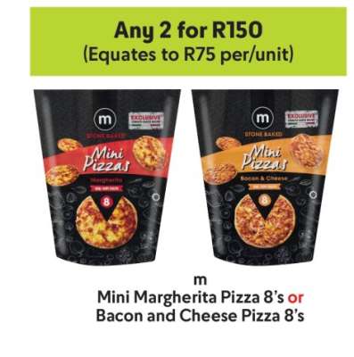 Mini Margherita Pizza 8’s or Bacon and Cheese Pizza 8’s