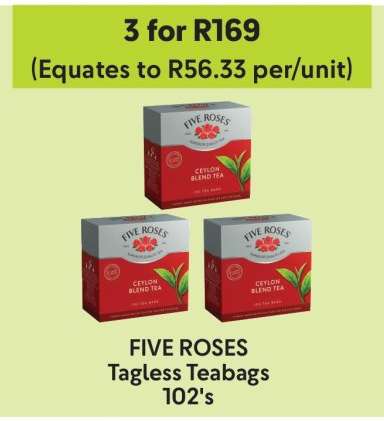 FIVE ROSES Tagless Teabags 102's