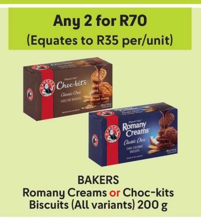 BAKERS Romany Creams or Choc-kits Biscuits