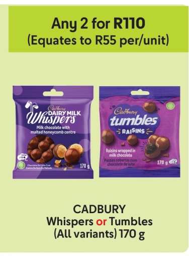 CADBURY Whispers or Tumbles (All variants) 170 g