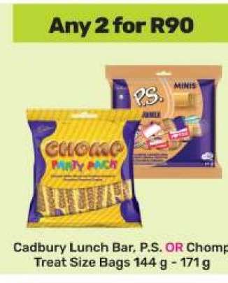 Cadbury Lunch Bar, P.S. OR Chomp Treat Size Bags