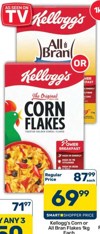 Kellogg's Corn or All Bran Flakes 1kg