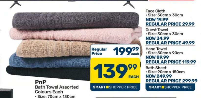 PnP Bath Towel Assorted Colours Each