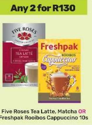 Five Roses Tea Latte, Matcha OR Freshpak Rooibos Cappuccino 10s