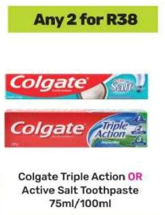 Colgate Triple Action or Active Salt Toothpaste