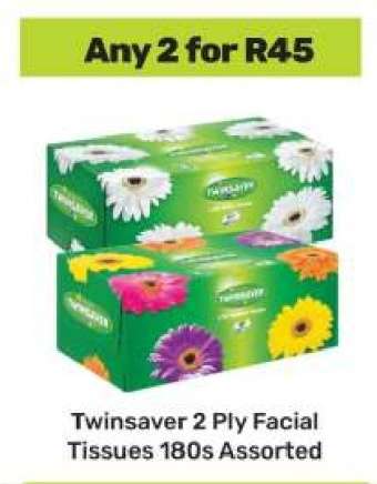 Twinsaver 2 Ply Facial Tissues 180s Assorted