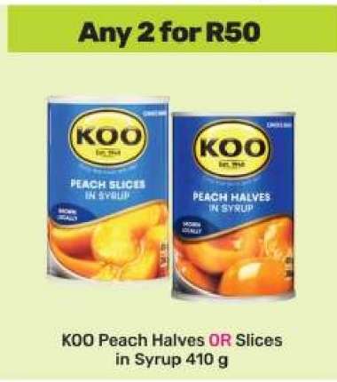 Koo Peach Halves or Slices in Syrup 410 g