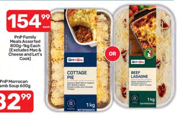 PnP Family Meals Assorted 800g-1kg Each (Excludes Mac & Cheese and Let's Cook)
