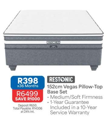 Restonic 152cm Vegas Pillow-Top Base Set