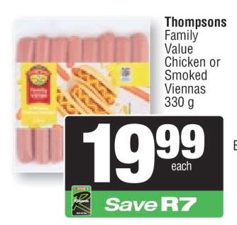 Thompsons Family Value Chicken or Smoked Viennas 330 g