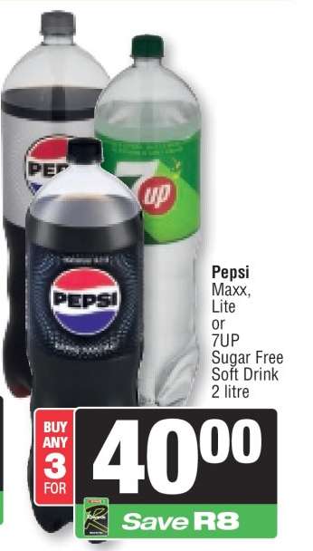 Pepsi Maxx, Lite or 7UP Sugar Free Soft Drink