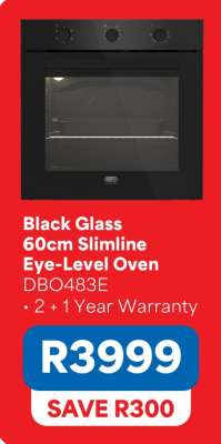 Black Glass 60cm Slimline Eye-Level Oven