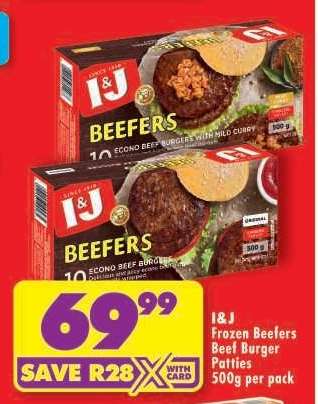 I&J FROZEN BEEFERS BEEF BURGER PATTIES