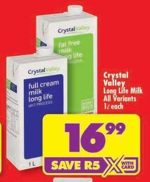 CRYSTAL VALLEY LONG LIFE MILK all variants 1ℓ each