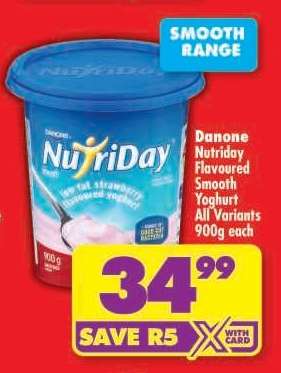 Danone Nutriday Flavoured Smooth Yoghurt All Variants 900g each