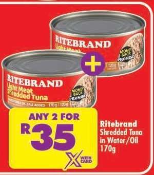 RITEBRAND SHREDDED TUNA IN WATER/OIL 170g