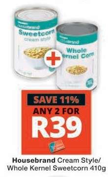Housebrand Cream Style/Whole Kernel Sweetcorn 410g