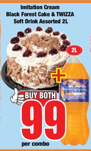 Imitation Cream Black Forest Cake & TWIZZA Soft Drink Assorted 2L