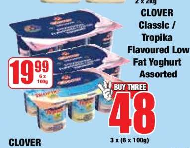 CLOVER Classic / Tropika Flavoured Low Fat Yoghurt Assorted