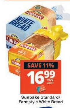 Sunbake Standard/Farmstyle White Bread