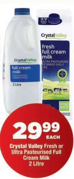 Crystal Valley Fresh or Ultra-Pasteurised Full Cream Milk