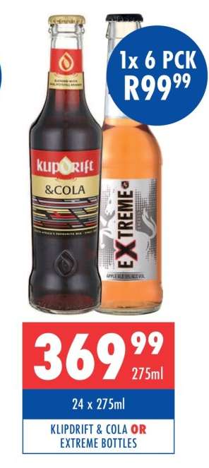 KLIPDRIFT & COLA OR EXTREME BOTTLES