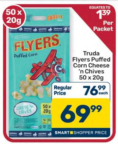 Truda Flyers Puffed Corn Cheese ‘n Chives 50 x 20g
