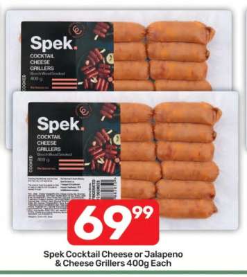 Spek Cocktail Cheese or Jalapeno Cheese Grillers 400g Each