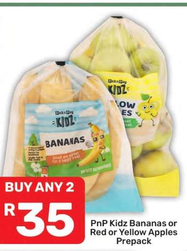 PnP Kidz Bananas or Red or Yellow Apples Prepack