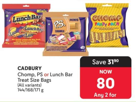 CADBURY Chomp, PS or Lunch Bar Treat Size Bags