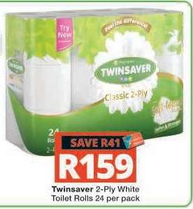 Twinsaver 2-Ply White Toilet Rolls 24 per pack