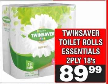 TWINSAVER TOILET ROLLS ESSENTIALS 2PLY 18's